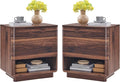 Nightstand Set of 2 with Charging Station, 22" Large Modern Bedside Table with 2 Drawers Storage,Push-to-Open End Table for Bedroom,Living Room,Brown-Ruum Studio Home