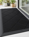 DEXI Front Door Mats Outside Entrance, 17x36 Rubber Waterproof Dirt Trapping Entry Mat for Entryway, Heavy Duty Non-Slip Low-Profile Welcome Doormat All Weather for Patio, Black-Ruum Studio Home
