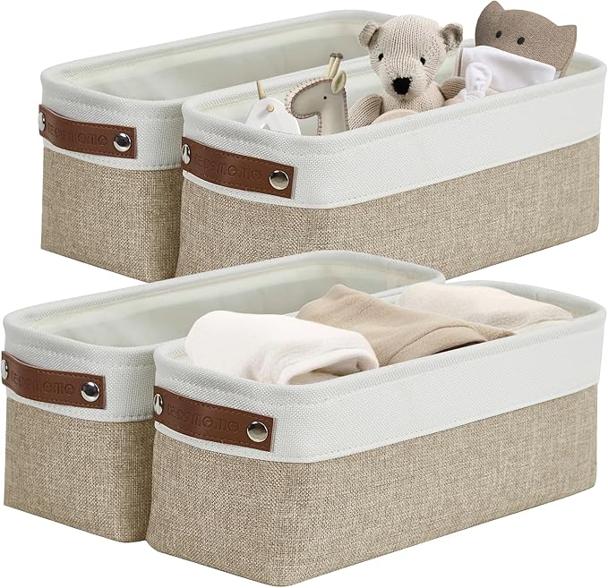 DECOMOMO Narrow Storage Bins Small Baskets for Organizing Bathroom, Toilet Tank, Towel Storage, Entryway, Gifts (Beige and White - Set of 4)-Ruum Studio Home