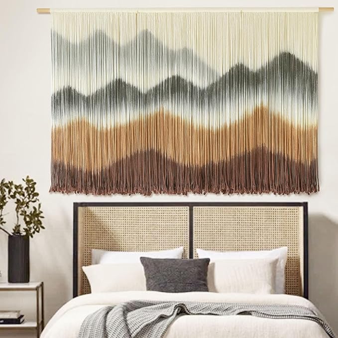 Macrame Wall Hanging Mountain Wall Art Dip-Dyed Macrame Wall Decor Modern Wall Decor Fiber Wall Art Craftsmanship 57" Wx35"L-Ruum Studio Home