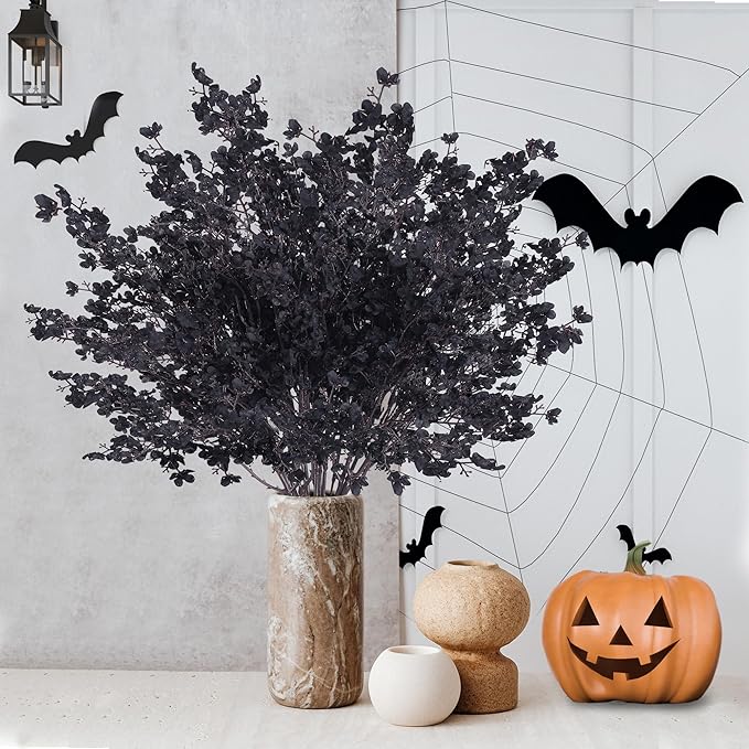 Sggvecsy 15 Pcs Babys Breath Artificial Flowers Gypsophila Bouquets Bulk Real Touch Fake Silk Flowers for Home Halloween Wedding DIY Floral Arrangement Table Centerpiece Festival Decoration (Black)-Ruum Studio Home