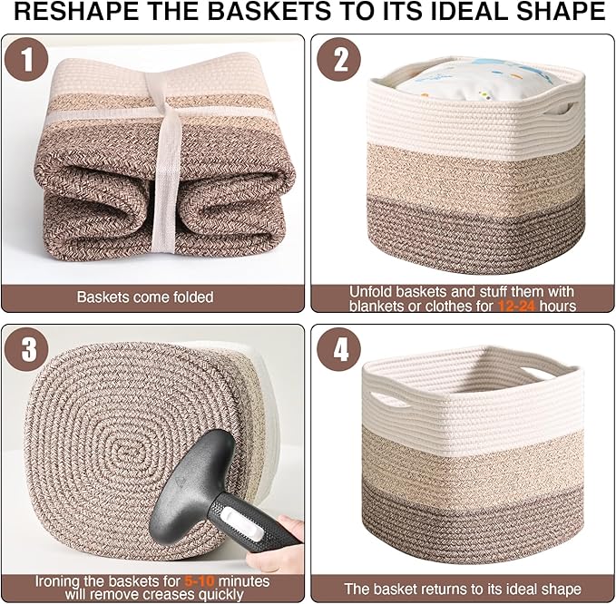 11 Inch Cube Storage Bins, Storage Cube Organizer Bins, Woven Cotton Rope Baskets for Storage, Storage Basket for Organizing Shelves, Square Baskets for Toys, Gradient Brown (Pack of 3)-Ruum Studio Home