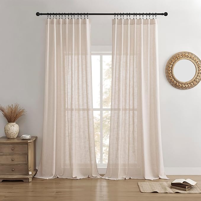 Joydeco Linen Curtains for Living Room,Semi Sheer Drapes Window Long Curtains 108 inches Long Pink Beige-Ruum Studio Home