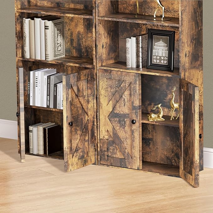 Tall Brown Wooden Bookshelf with Cabinet and Doors – 70.86" Bookcase with Doors, 6 Shelf Freestanding Tall Book Shelf for Living Room Storage, Bedroom, Home Office Organization – Brown Bookcase Wood-Ruum Studio Home