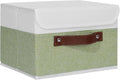 ANMINY Storage Boxes with Lids Washable Decorative Storage Bins Basket with PU Leather Handle Foldable Linen Fabric Storage Cubes Containers for Home Closet Organizer - Green White, Small Size-Ruum Studio Home