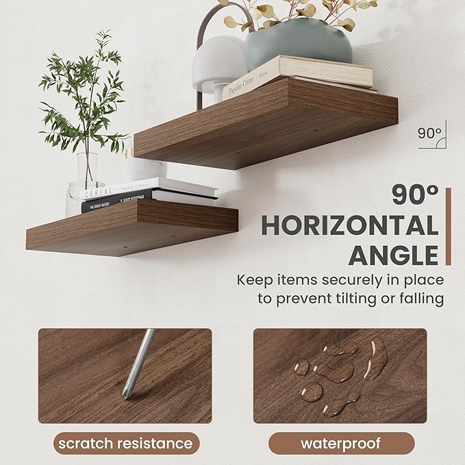 48 Inch Floating Shelves, 8 Inch Deep Floating Shelves for Wall, Hanging Shelf with Invisible Brackets, Deep Shelves for Bathroom, Bedroom, Living Room, Walnut, Set of 1-Ruum Studio Home