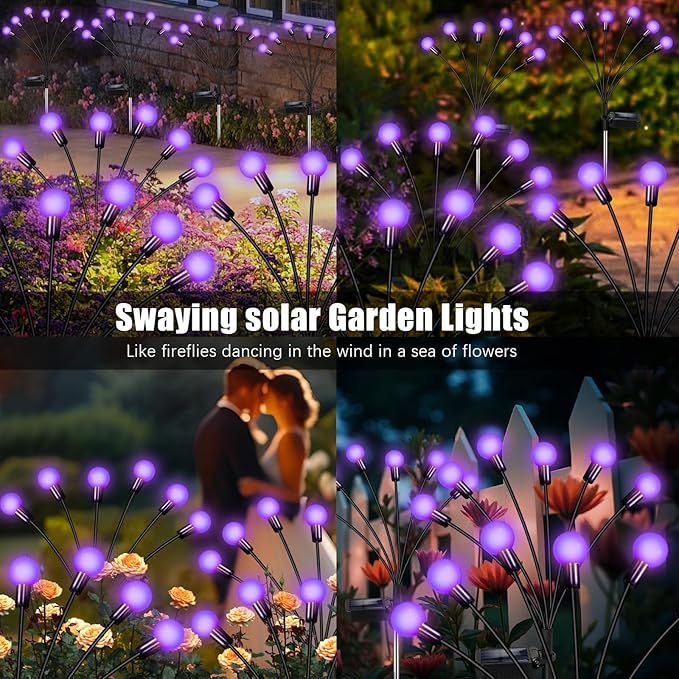 Solar Garden Lights Outdoor, Waterproof Solar Powered Lights for Yard Pathway Patio, Swaying Lawn Decor as Gardening Gifts for Women Holiday (Purple, 6 Pack 36 LED)-Ruum Studio Home
