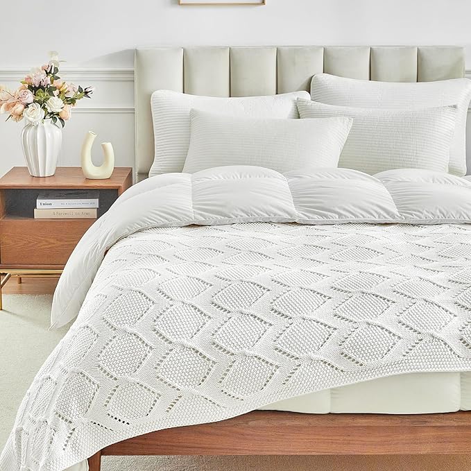 Longhui bedding Chunky Cotton Knit Throw Blanket for Couch, Sofa, Bed, or Chair, Decorative Breathable Fall Cable Knit Blanket 51 x 63 Inches, Medium Weight Cream-Ruum Studio Home