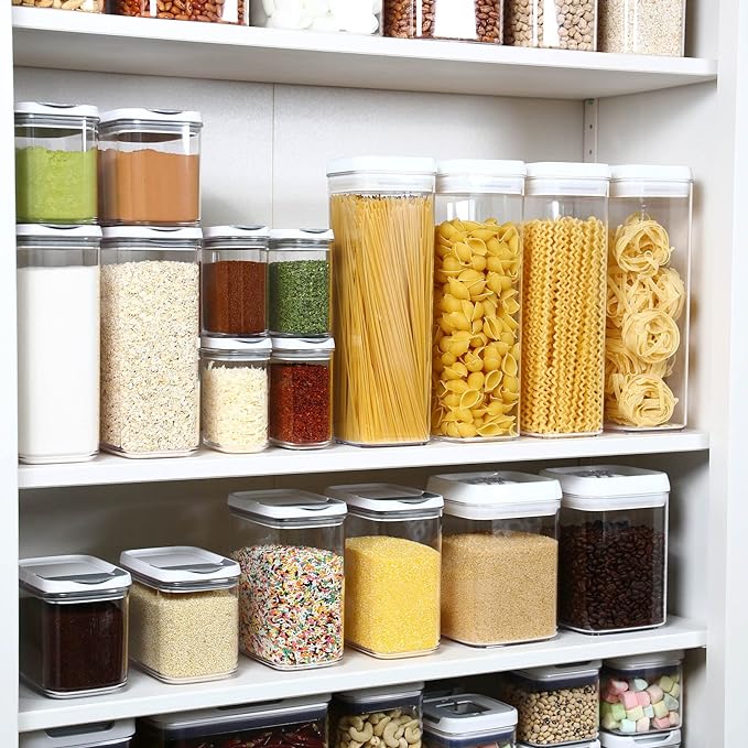 Felli Flip Tite TALL Storage Container with Lid 4" Air Tight Easy Open Ring Top, Clear Acrylic Skinny Canister Jar for Spaghetti Lasagna Fettuccine Noodle, Kitchen Cupboard Pantry Organizer (2.0 qt)-Ruum Studio Home
