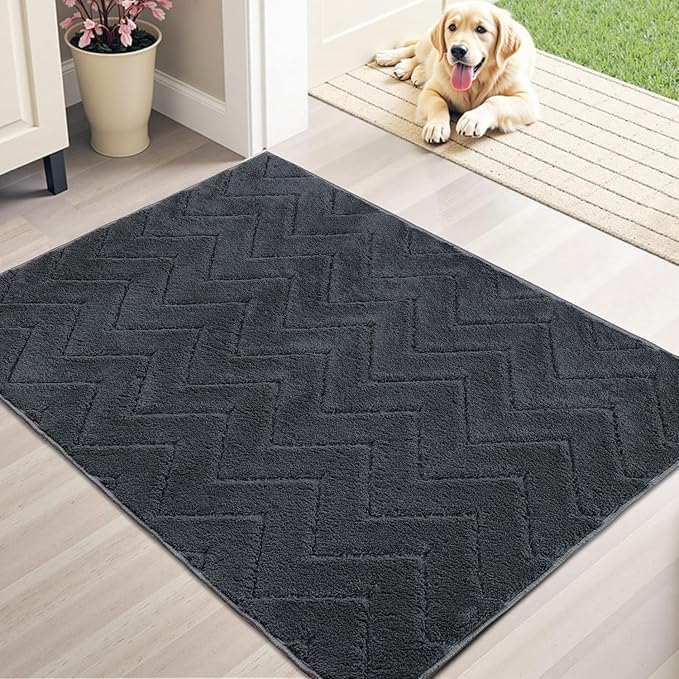 Stiio Dirt Trapper Door Mat 32x47 Inches, Front Doormat Indoor Outdoor Entrance Low Pile, All-Season, All-Weather Absorbent Entry Rug, Washable Non Slip Rug for Entryway, Dark Grey-Ruum Studio Home