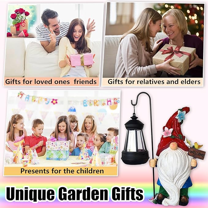 Solar Gnome Garden Statues Outdoor Décor with Lantern- Gnome Figurines Solar LED Light Lawn Ornaments - Yard Decorations for Patio, Balcony, Backyard -Unique House Warming Gifts for Mom-Ruum Studio Home