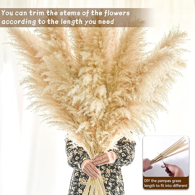 46" inch 11 Stems Natural Pampas Grass Tall Decor,Pompas Grass,Large Beige Tall Pampas Grass for Floor Vase,Wedding Decorations,Party,Boho Home Decor,and Creating a Boho Ambiance-Ruum Studio Home
