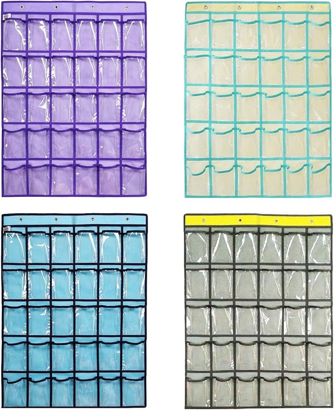 Classroom Pocket Chart for Phone Calculator Holder Over The Door Hanging Closet Jewelry Organizer with 30 Clear Pockets (Purple)-Ruum Studio Home