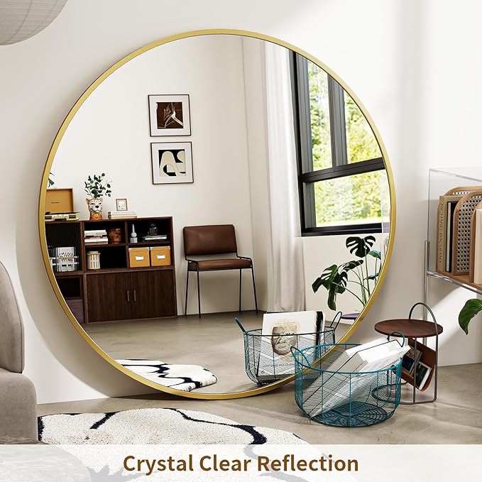 BEAUTYPEAK 48 Inch Round Mirror, Metal Frame Circle Mirror, Wall Mounted for Entryway, Bathroom, Vanity, Living Room, Gold-Ruum Studio Home