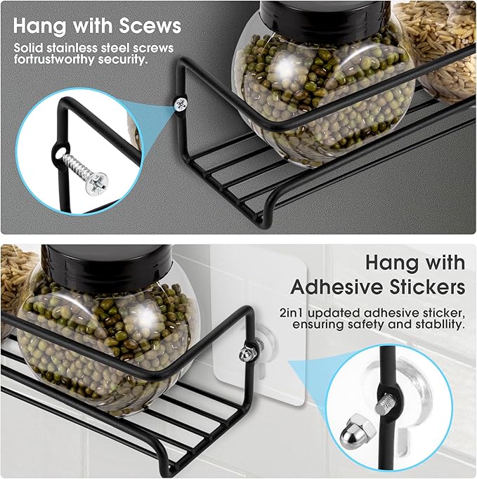 ROFAY Spice Rack Organiser, 4 Pack Wall Mounted Tier Shelf with Adhesive Sticker & Screws for Spices, Herbs, Jars and Other in Cupboard/Kitchen/Cabinets/Pantry-Ruum Studio Home