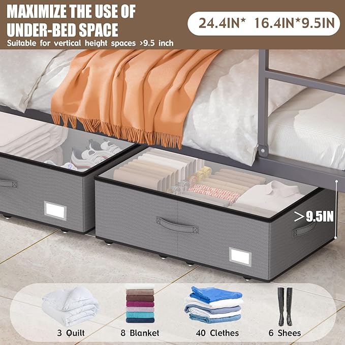 Under Bed Storage with Wheels, No Assemble Required 10 inches height Under Bed Storage bins,Large capacity Rolling Under bed Shoe Storage containers，dorm under bed storage drawers-Ruum Studio Home