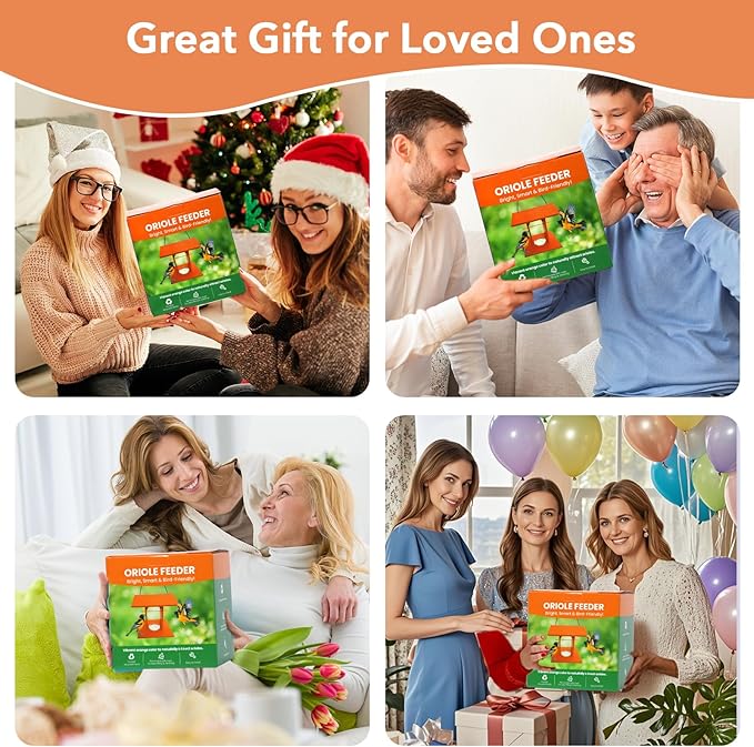 Oriole Feeder for Outdoors Hanging with Gift Box, Durable Plastic Oriole Jelly Feeder with Fruit Holder & 6oz Glass Bowl, Bird Feeder for Orioles with Roof Rain Protection for Garden, Patio, Backyard-Ruum Studio Home