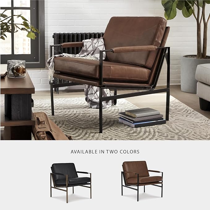 Signature Design by Ashley Puckman Mid-Century Modern Leather Accent Chair, Brown-Ruum Studio Home