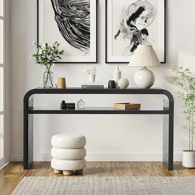 BECHAEO 59-Inch Long Console Table, 2-Tier Thickened Narrow Entryway Table, Farmhouse Console Tables Behind Couch, Retro Industrial Hallway Accent Tables for Living Room, Entrance-Ruum Studio Home