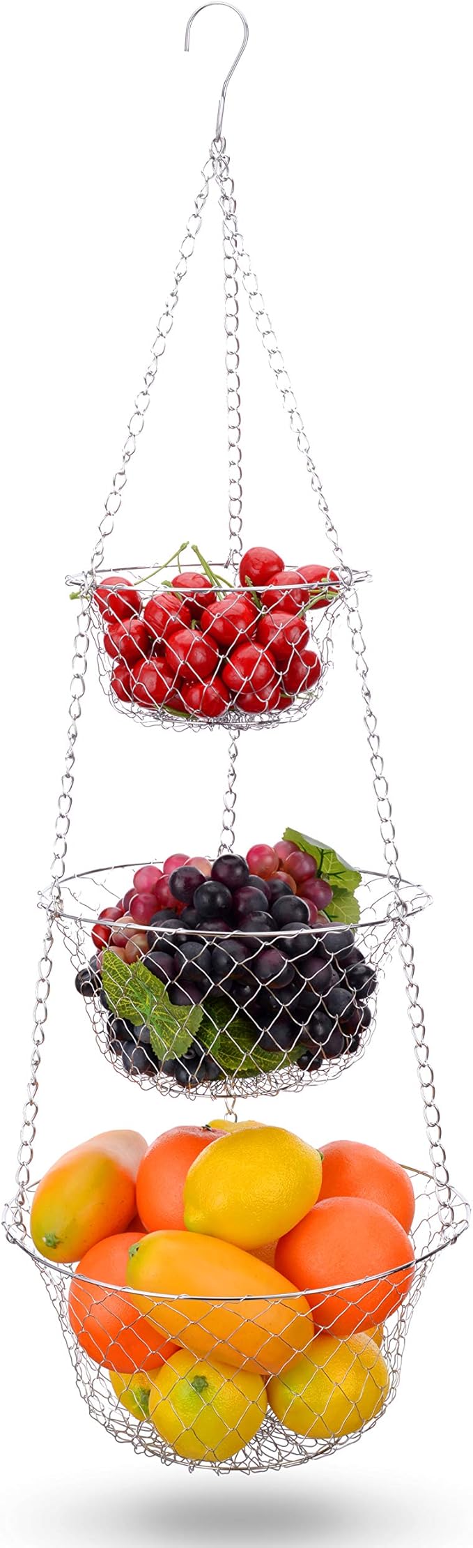 IBERG 3-Tier Fruit Basket Hanging Baskets for Storage - Kitchen Bathroom Organizer (Chrome)-Ruum Studio Home