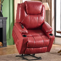 SALOHZA Power Lift Recliner Chair for Elderly with Massage and Heat for Living Room, Electric Recliner Chair for Adults with USB/Type C Port/Cup Holders, PU Faux Leather, Red-Ruum Studio Home