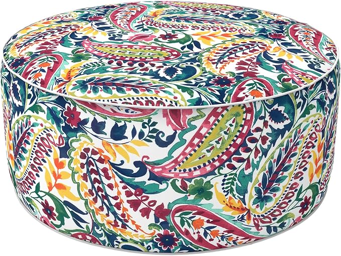 LVTXIII Indoor/Outdoor Inflatable Ottoman, D31 x H14 Inch Large Round Ottoman, All Weather Foot Rest Stool, Portable Footrest for Patio, Garden, Camping and Home - Vigour Paisley-Ruum Studio Home