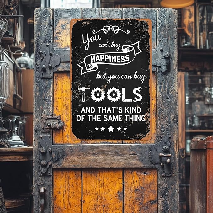 Garage Signs for Men Mechanic Shop Decor Funny Tool Rule Metal Tin Signs for Dad Garage Gifts Grandpa Workshop Wall Decor 8x12 Inch-Ruum Studio Home