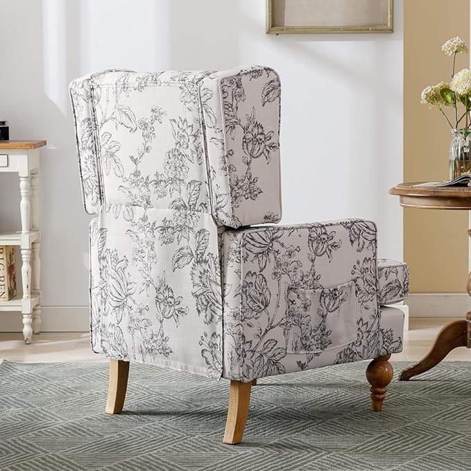 DUOMAY Tufted Accent Chair Set of 2, Modern Linen Upholstered Wingback Side Arm Chair for Living Room Bedroom with Wood Legs, Comfy Reading Guest Chair for Office, Beige Flower Pattern-Ruum Studio Home