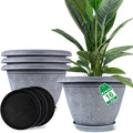 16 Inch Large Planter Pot for Plants Indoor Outdoor, 4 Pack Plastic Flower Pots with Drainage Hole & Tray, Modern Decorative Garden Pot with Saucer, Plant Container for House-Ruum Studio Home