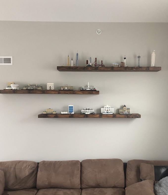 joelsantiques Floating Shelf, Wood Wall Shelf, Natural Wooden Home Decor for Bathroom Kitchen Bedroom, Hanging Mounted Invisible Bracket (Medium Brown, 7" Deep x 42" Wide)-Ruum Studio Home