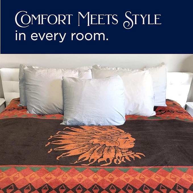 Beacon Blankets Southwestern Chief Henry Native American Design Throw - 72" x 86" Blanket Only - Premium Plush Blanket Can be Used for Twin or Full Size Bed-Ruum Studio Home