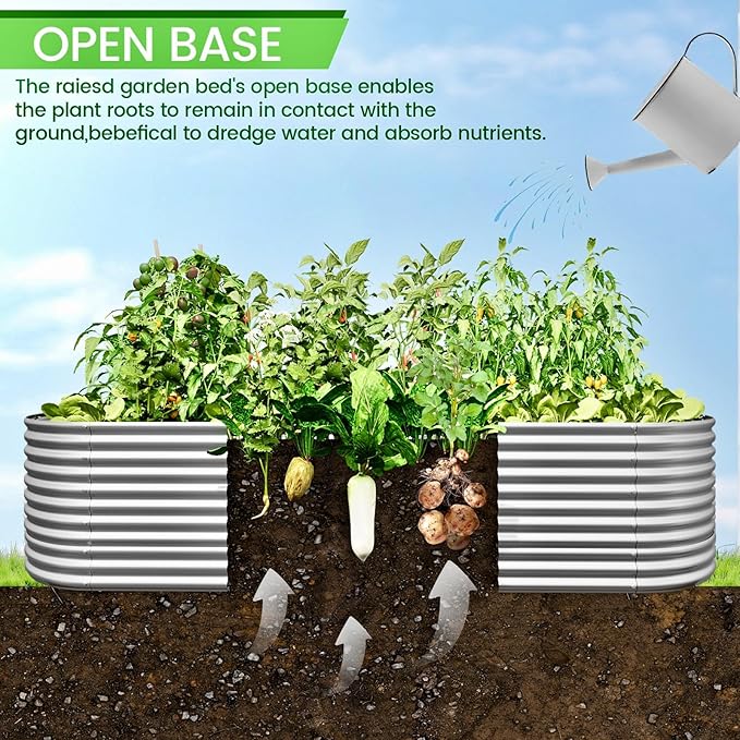FRIZIONE 2pcs 9 in 1 Tall 8x2ft Galvanized Raised Garden Bed Outdoor,Steel Garden Bed for Vegetables,Above Ground Garden Box for Flower,Metal Raised Beds for Gardening-Ruum Studio Home