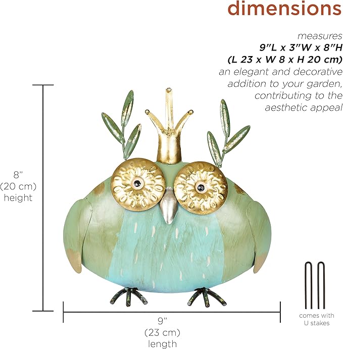 Alpine Corporation MCC808HH Metal Owl Queen, Whimsical Animal Outdoor Décor for Patio, Lawn & Garden, 8"H, Multicolor-Ruum Studio Home