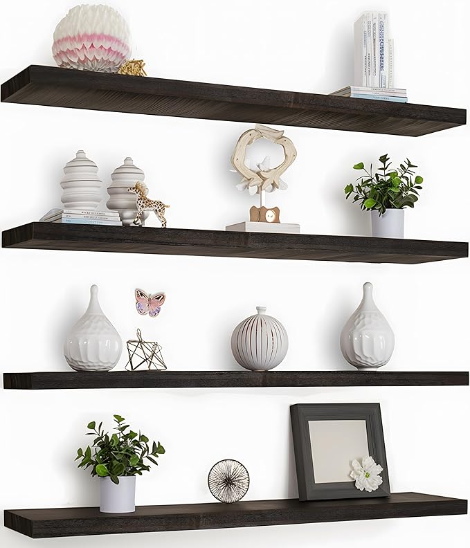 36 Inch Floating Shelves for Wall Rustic Brown Wood Wall Shelves for Bedroom Set of 4-Ruum Studio Home