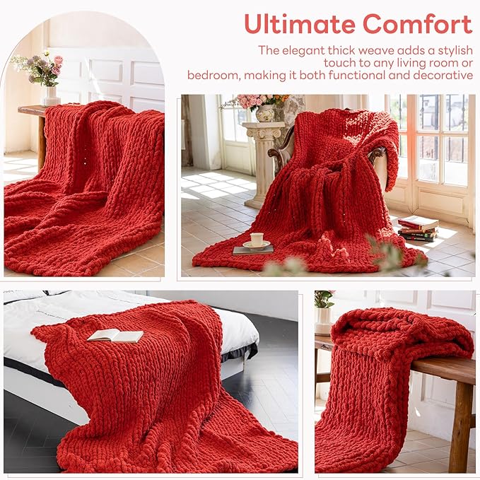 Chunky Knit Blanket - Luxury Soft Cozy 40 * 50 Throw Blanket,100% Woven Blanket Rope Knot Throw Blanket for Couch, Sofa, Home Decor, Gift - Machine Washable（Wine red）-Ruum Studio Home