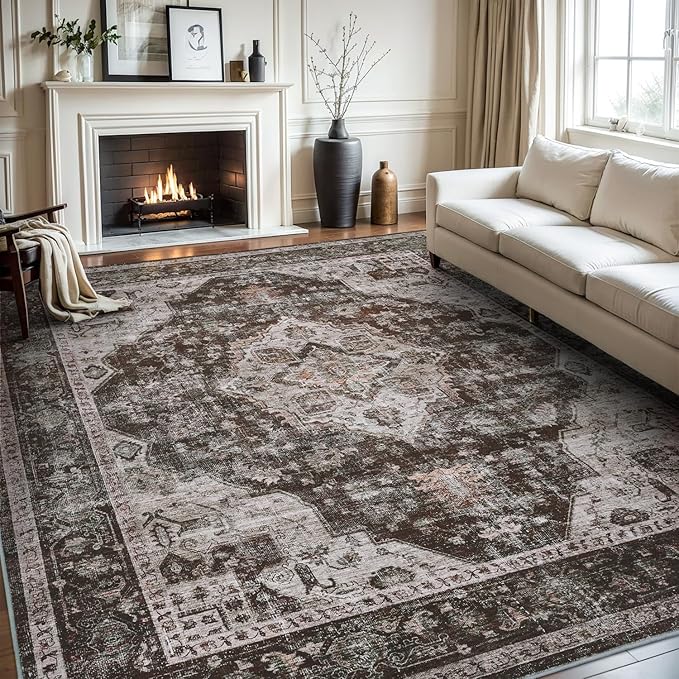 AMOAMI-Area Rug 9X12 Rugs for Living Room-Vintage Soft Brick/Brown Rugs for Bedroom-Non Slip Carpet-Washable Rug for Dining Room Living Room Bedroom Office Under Table-Ruum Studio Home