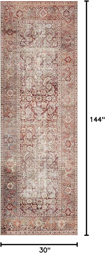 Loloi Layla Collection LAY-11 Cinnamon/Sage 2'-6" x 12'-0" .13" Thick Runner Rug, Soft, Durable, Vintage Inspired, Distressed, Low Pile, Non-Shedding, Easy Clean, Printed, Living Room Rug-Ruum Studio Home
