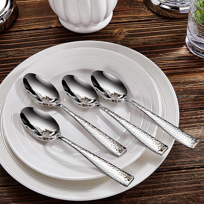 KEAWELL Premium 20/45/65 Piece Louis Hammered Silverware Set with Squared Edge, 18/10 Stainless Steel, Service for 4/8/12, Fine Flatware Set, Dishwasher Safe (20)-Ruum Studio Home