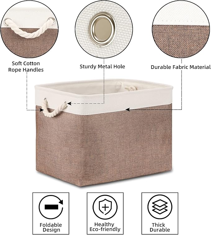 Bidtakay Large Storage Baskets with Handles for Organizing 16" x 11.8" x 11.8" Rustic Shelf Baskets [2-Pack] Foldable Clothes Baskets Fabric Collapsible Bins for Closet (White&Earthy Brown)-Ruum Studio Home