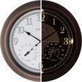 CLXEAST 18 Inch Illuminated Outdoor Indoor Atomic Analog Wall Clock with Temperature & Humidity, Lighted Outdoor Clocks for Patio Large Waterproof with Thermometer,Bronze Finish,House Warming Gifts-Ruum Studio Home
