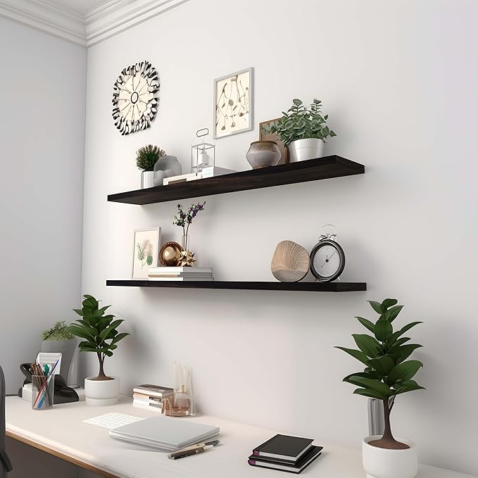 Wood Floating Shelves for Wall Decor, Rustic Wall Shelves for Bedroom Bathroom Kitchen Living Room, Set of 4 Walnut 36 Inch-Ruum Studio Home