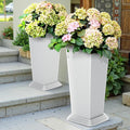 FENCY Set of 2 Tall Planters for Outdoor Plants, 24 Inch Large Tapered Pots with Drainage Trays, Weather-Resistant Plastic Plant Containers for Patio, Porch, Garden, Front Door Decor,White, Striped-Ruum Studio Home