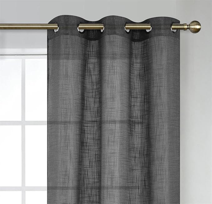 MIUCO Semi Sheer Curtains Poly Linen Textured Solid Grommet Curtains 84 Inches Long for French Doors 2 Panels (2 x 37 Wide x 84" Long) Charcoal Grey-Ruum Studio Home