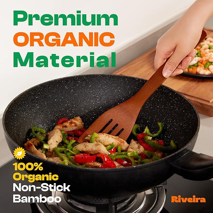 Riveira Premium Brown Bamboo Wooden Spoons for Cooking Set of 9 – Premium Brown Bamboo Wooden Cooking Utensils, Wooden Spatula, Wooden Spoon - Premium Quality Wooden Utensil Set for Non-Toxic Cooking-Ruum Studio Home