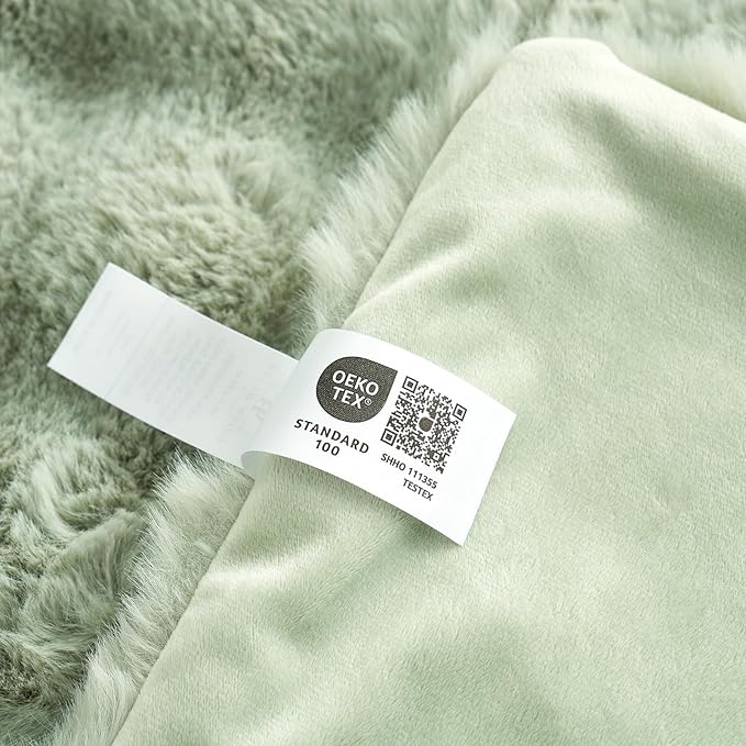 Cozy Bliss Faux Fur Throw Blanket for Couch, Fuzzy Soft Plush Thick Bubble Blanket for Sofa Bedroom Living Room, 108 * 90 Inches Sage Green-Ruum Studio Home