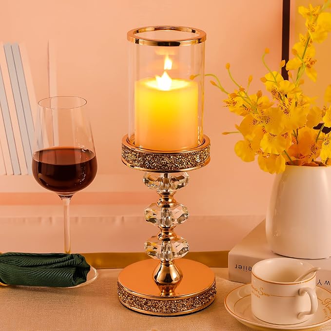 Candle Holder, Pillar Candle Holders, Crystal Candlesticks Holder for Wedding, Parties, Events, Chirstmas,Home Decor, Table Centerpieces CH028D (L)-Ruum Studio Home