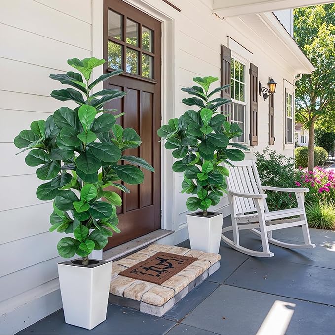 Fiddle Leaf Fig Tree, 5ft Tall Fake Silk Tree in White Planter, Faux Floor Plants with 108 Fiddle Leaves, Artificial Plants for Home Office Decor Indoor-Ruum Studio Home