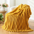 NEWCOSPLAY Super Soft Throw Blanket Mustard Yellow Premium Silky Flannel Fleece 3D Ribbed Jacquard Lightweight Bed Blanket All Season Use (Mustard Yellow Ribbed, Throw(50"x60"))-Ruum Studio Home