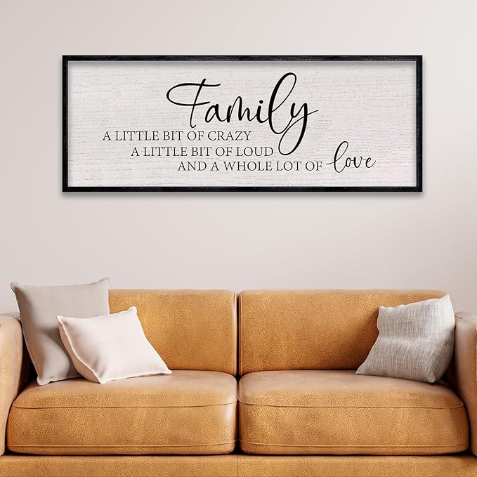 LuZhiQiang Family A Little Bit of Crazy Sign Wall Decor 40"x15" Large Family Signs Wood Framed Hanging Wall Art (Black)-Ruum Studio Home