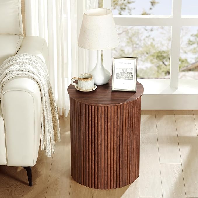 AVZEAR Fluted Round Side Table Small Mid Century End Table, 17.7" Fluted Nightstands Modern Circle Bedside Tables, Wood Night Stand for Small Spaces, Living Room, Bedroom (Rustic Walnut)-Ruum Studio Home